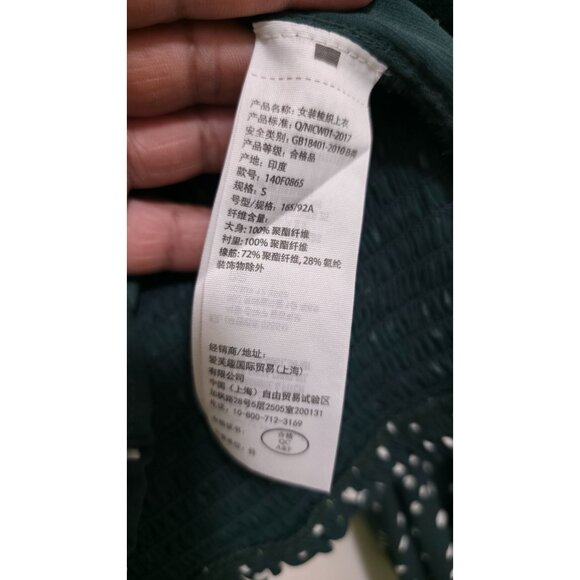 Abercrombie & Fitch Green Polka Dot Smocked Off-Shoulder Blouse With Long Sleeve - Picture 7 of 7